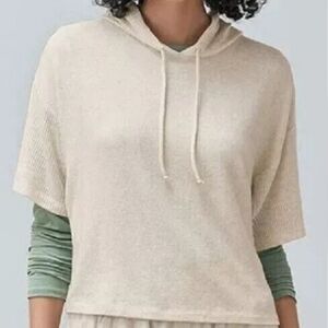 Calme by Johnny Was hooded cozy short sleeve pullover in Ecru ivory